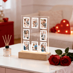 Personalizada Poker Fotos Siete Colores Inicial LED Luz de Noche con Texto y Base de Madera Decoración de Habitación Regalo de San Valentín para Pareja