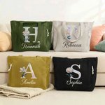 Personalisierter Cord Shopper mit irisierender Geburtsblume Initiale und Namen große Kapazität Tragetasche Muttertag Geburtstag Geschenk für Damen