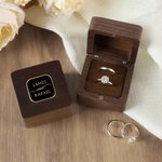 Personalized Black Gold Border Monogram Wooden Ring Box with Name and Initial Date Engagement Wedding Ceremony Gift for Couple