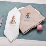 Personalisierte wiederverwendbare Leinenserviette mit besticktem Peter-Hase und Namen Tischdeko Einweihung Ostertafel Geschenk für Familie Freunde