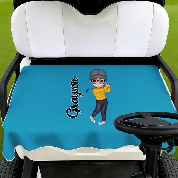 Personalised Cartoon Character Breathable Golf Cart Seat Cover with Name Club Team Birthday Gift for Golf Players Lovers