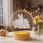Personalized Easter Bunny Flower Acrylic LED Night Light with Name and Wooden Base Home Decor Easter Gift for Kids