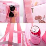 Personalized Birth Flower Beach Mesh Tote Bag with Name Summer Beach Travel Essential Birthday Gift for Women Friends