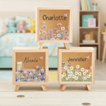 Personalised Birth Flower Wooden Money Box Piggy Bank with Name Back to School Children's Day Birthday Gift for Kids