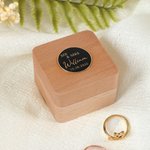 Personalized Black Gold Border Monogram Wooden Ring Box with Name and Initial Date Engagement Wedding Ceremony Gift for Couple