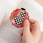 Personalized Pink-Gold Style Checkered Initial Magnetic Bookmark Clip with Name Book Club Birthday Gift for Reading Lovers Bookworms