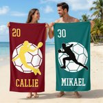 Personlig snabb tork stor strandhandduk sportspelare silhuett med namn och nummer perfekt sommarpresent för handbollsfans