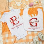 Bavaglino personalizzato in 100% cotone con iniziale del nome e anno in arrivo, primo regalo di Natale per i neonati.