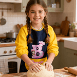 Personliggjør kokkehatt Cartoon Character vanntett langermet forkle med initialnavn og lomme Maleri Baking Essential Bursdagsgave til barn