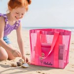 Personalized Birth Flower Beach Mesh Tote Bag with Name Summer Beach Travel Essential Birthday Gift for Women Friends