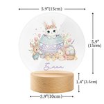 Personalized Easter Bunny Flower Acrylic LED Night Light with Name and Wooden Base Home Decor Easter Gift for Kids
