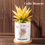 Callie Moment Personalized Pink Bow Pencil Teacher Flower Pot with Wooden Base and Name Teacher's Day Appreciation Gift for Teacher