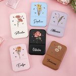 Personalised Birth Flower Butterfly PU Leather Makeup Mirror with Name Foldable Travel Essentials Birthday Anniversary Gift for Women