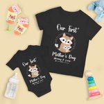 Personalised Cute Fox Design 100% Cotton T-shirt and Baby Onesie Matching Outfit Our First Mother's Day Gift for Newborn New Mom