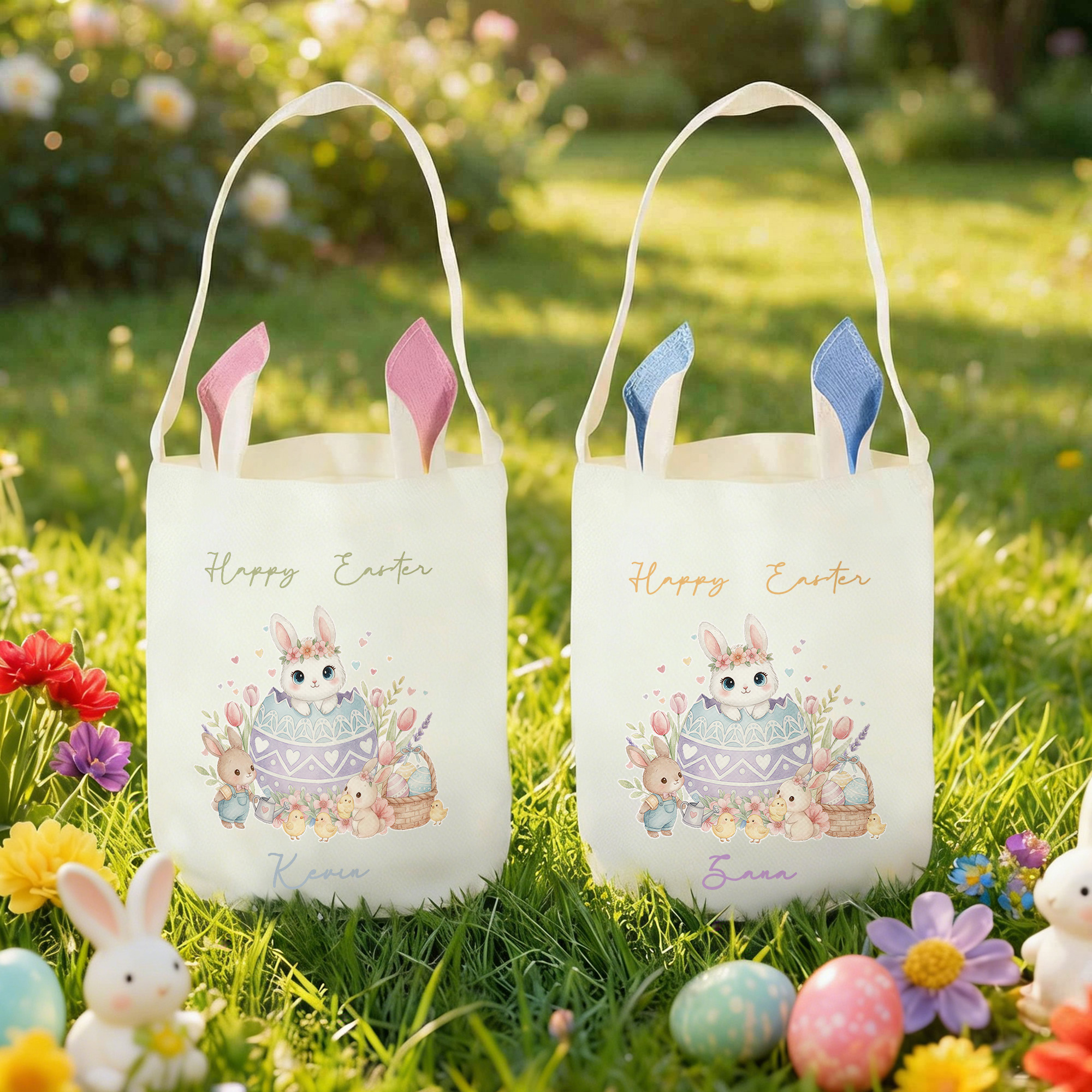 Panier d'Oreilles de Lapin de Pâques personnalisé avec nom Cadeau de Pâques pour Garçons Filles