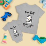 Personalised Cute Penguin Our First Mother's Day Mom and Baby Matching Shirt with Names Mother's Day Gift for New Mom Baby