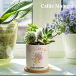 Callie Moment Personalized Pink Bow Pencil Teacher Flower Pot with Wooden Base and Name Teacher's Day Appreciation Gift for Teacher