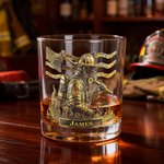 Personalized American Flag Firefighter 10 oz Whiskey Glass with Thick Base and Name Father's Day Veterans Day Gift for Firefighter Military