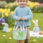 Personalized Cute Rabbit Easter Egg Ears Stripe Easter Basket with Name and Initial Easter Party Favor Eggs Hunting Gift for Kids