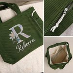 Personalisierter Cord Shopper mit irisierender Geburtsblume Initiale und Namen große Kapazität Tragetasche Muttertag Geburtstag Geschenk für Damen