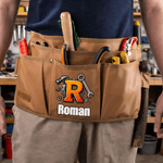 Personalized Spanner Gear Initial Multi-Compartment Canvas Tool Belt Storage Bag with Name Birthday Father's Day Gift for Father Mechanic Electrician