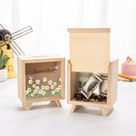 Personalised Birth Flower Wooden Money Box Piggy Bank with Name Back to School Children's Day Birthday Gift for Kids