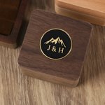 Personalized Black Gold Border Monogram Wooden Ring Box with Name and Initial Date Engagement Wedding Ceremony Gift for Couple