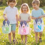 Personalized Cute Rabbit Easter Egg Ears Stripe Easter Basket with Name and Initial Easter Party Favor Eggs Hunting Gift for Kids