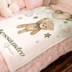 Coperta da lancio morbida personalizzata con nome, con palloncini a forma di orso - Regalo di compleanno per neonati e bambini