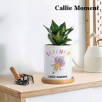 Callie Moment Personalized Pink Bow Pencil Teacher Flower Pot with Wooden Base and Name Teacher's Day Appreciation Gift for Teacher