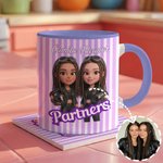 Personalizzato Cartoon Besties foto a strisce 11/15 oz tazza di caffè in ceramica con nome Amicizia Keepsake regalo di compleanno per le sorelle amici partner