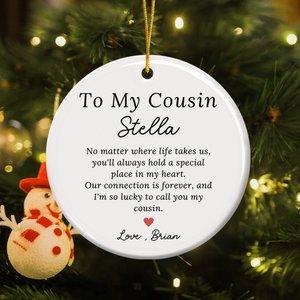 Personalised To My Cousin Red Heart White Round Ceramic Hanging Ornament with Name and Text Home Decor Family Birthday Christmas Gift for Cousin
