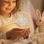 Personalized Easter Bunny Flower Acrylic LED Night Light with Name and Wooden Base Home Decor Easter Gift for Kids