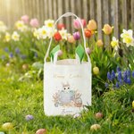 Personalized Happy Easter Cute Bunny Easter Egg Bunny Ears Basket with Name Egg Hunting Party Easter Gift for Boys Girls