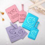 Personalized Multicolour World Map PU Leather Passport Cover Luggage Tag Set with Name Travel Vacation Birthday Gift for Travel Enthusiast