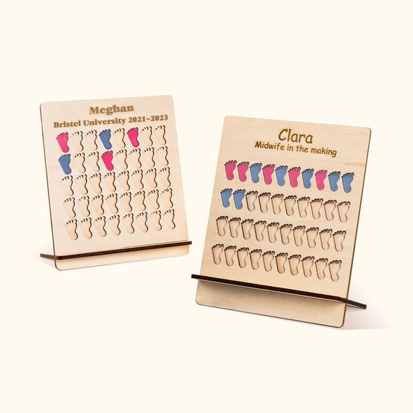 Personalised Birth Counting Board Chart with Pink Blue Foot Print Gift for Midwife Student Healthcare Professional