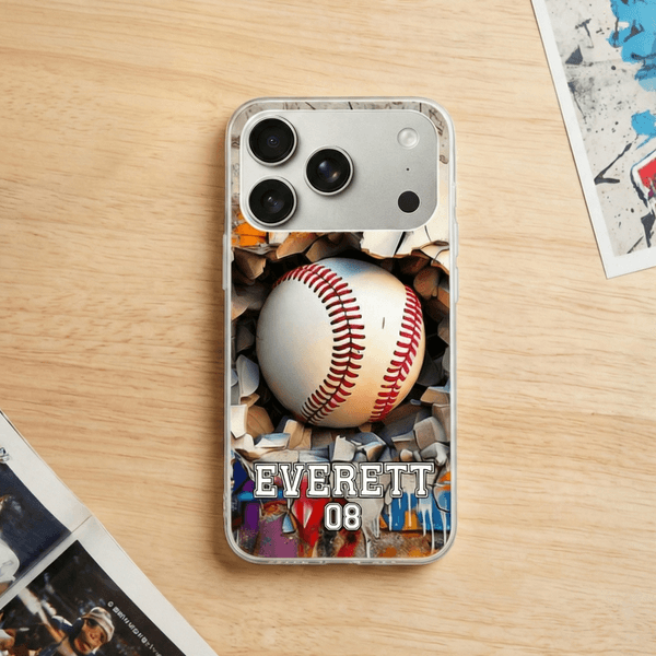 Personalized Ball Sports Phone Case for iPhone with Name and Number Daily Use Birthday Gift for Sports Lovers