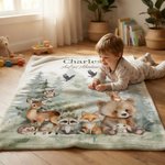 Personalisierte Aquarell-Waldtiere Kuscheldecke mit Namen und Text Wohndecke Geburtstag Geschenk für Kinder