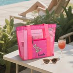 Personalized Birth Flower Beach Mesh Tote Bag with Name Summer Beach Travel Essential Birthday Gift for Women Friends
