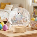 Personalized Easter Bunny Flower Acrylic LED Night Light with Name and Wooden Base Home Decor Easter Gift for Kids