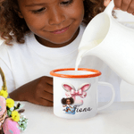 Personalized Cute Black Girl Bunny Ears Bow Initial 12 oz Enamel Mug with Name Easter Gift for Kids Black Girls