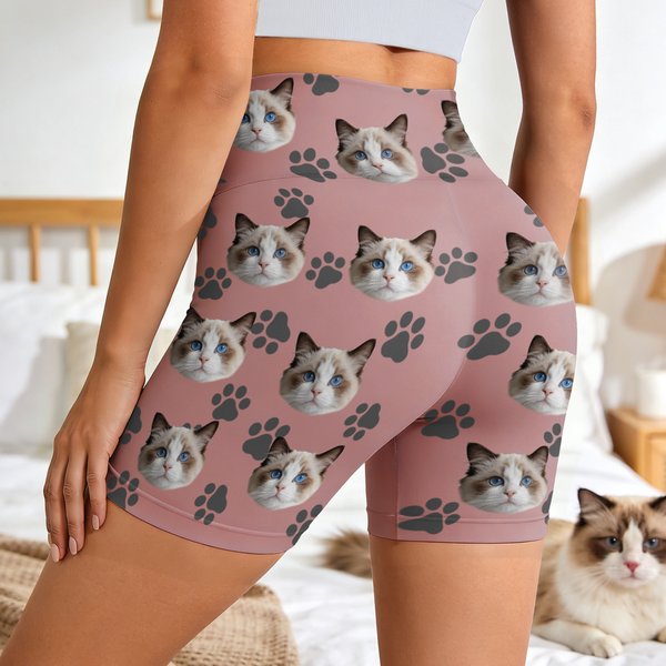 Personalized Funny Face Photo Multicolour Stretch Leggings Yoga Short Pants Daily Sports Accessories Birthday Anniversary Gift for Women Wives