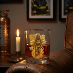 Personalized American Flag Firefighter 10 oz Whiskey Glass with Thick Base and Name Father's Day Veterans Day Gift for Firefighter Military