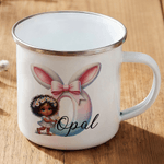 Personalized Cute Black Girl Bunny Ears Bow Initial 12 oz Enamel Mug with Name Easter Gift for Kids Black Girls