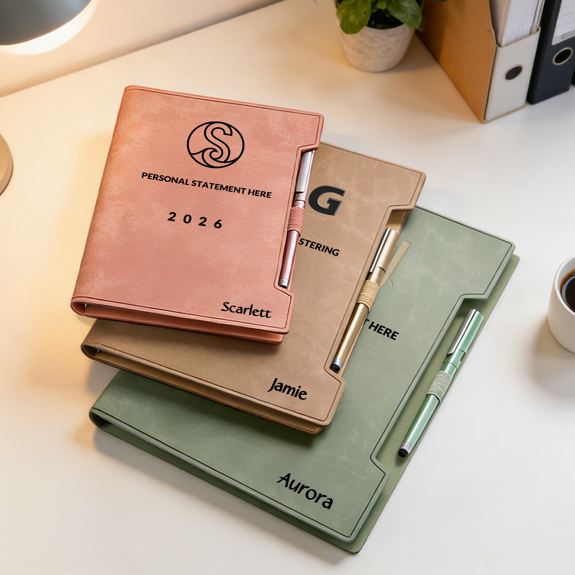 Cahier à anneaux en cuir PU avec logo personnalisé avec nom Slogan et année Cadeau d'anniversaire pour ami(e) Femme
