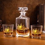 Personalized Golden Badge Pattern Initial Whiskey Decanter with Name Birthday Father's Day Retirement Gift for Grandpa Bartender