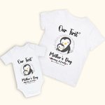 Personalised Cute Penguin Our First Mother's Day Mom and Baby Matching Shirt with Names Mother's Day Gift for New Mom Baby