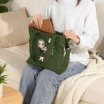 Personalized Cartoon Golfer Character Birth Flower Corduroy Tote Bag with Name Travel Essential Birthday Gift for Women Golf Lovers