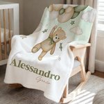 Coperta da lancio morbida personalizzata con nome, con palloncini a forma di orso - Regalo di compleanno per neonati e bambini
