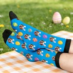 Personalized Cute Bunny Ears Photo Easter Eggs Soft Mid-Calf Socks Daily Wear Easter Gift for Kids Family